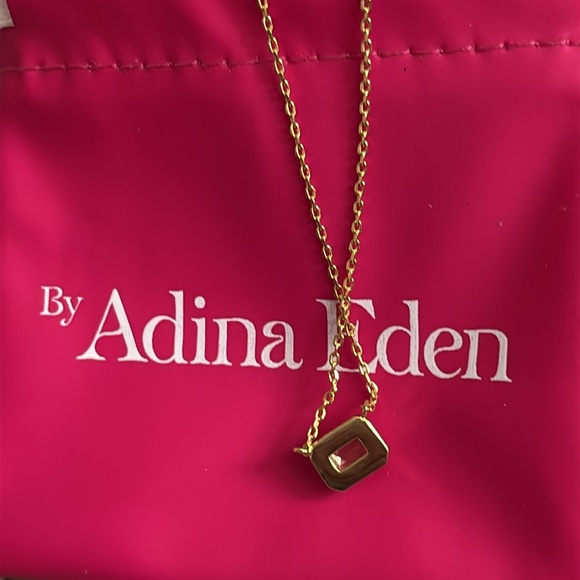Adina Eden Pave Outlined Baguette Solitaire Necklace Gold Plated Sterling NWT - Picture 6 of 6